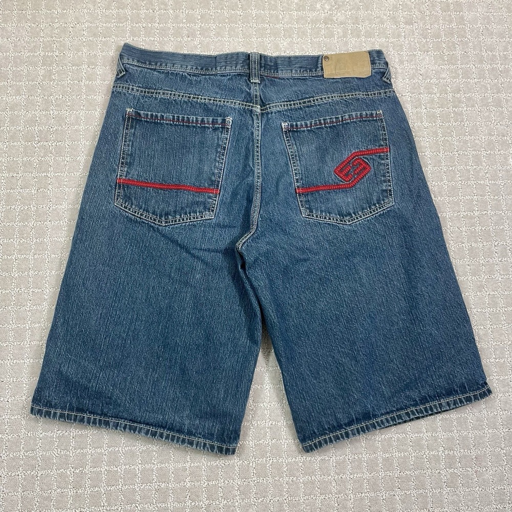 Vintage Y2K Enyce Shorts Jorts Baggy Wide Leg Embroidered Skater Denim Size‎ 38